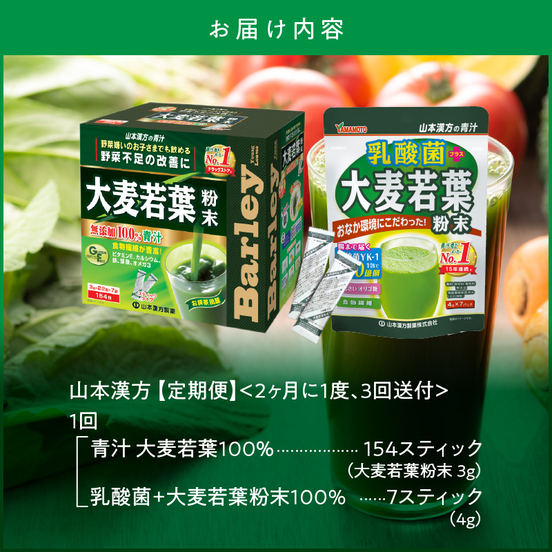 【定期便】大麦若葉粉末（154包)、乳酸菌+大麦若葉粉末（7包)＜2ヶ月に1度、3回送付＞