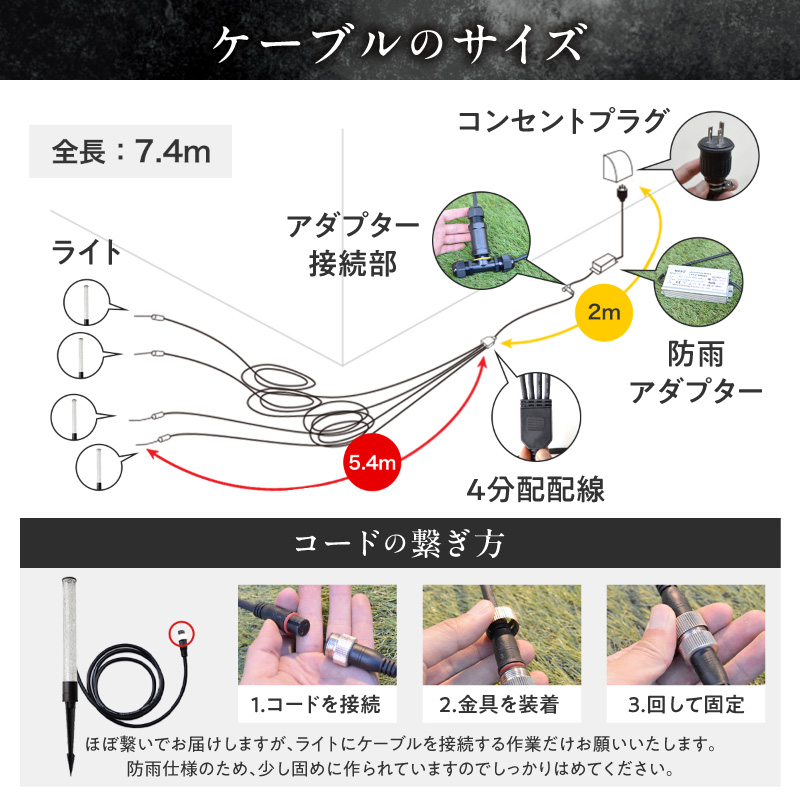 工事不要で手軽に設置！光の柱が庭を華やかに！高級感あるクラッシュガラスのLEDガーデンライト|でんらい GP004-4SET