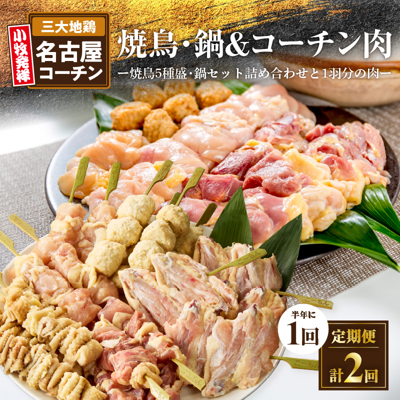 【半年に1回　計2回定期便】名古屋コーチン焼鳥セット・名古屋コーチン鍋&名古屋コーチン1羽分セット