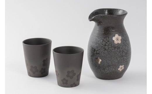 【萬古焼（ばんこやき）】醉月陶苑　桜文酒器揃