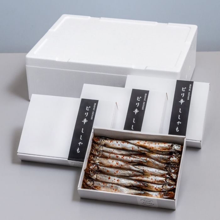 国内で味付け加工。ピリ辛ししゃも 1.68kg (420g×4箱）マル伊水産