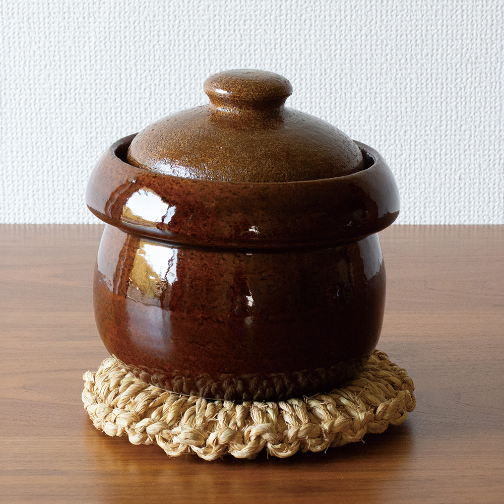 【萬古焼（ばんこやき）】きのこごはん鍋　アメ釉 2合