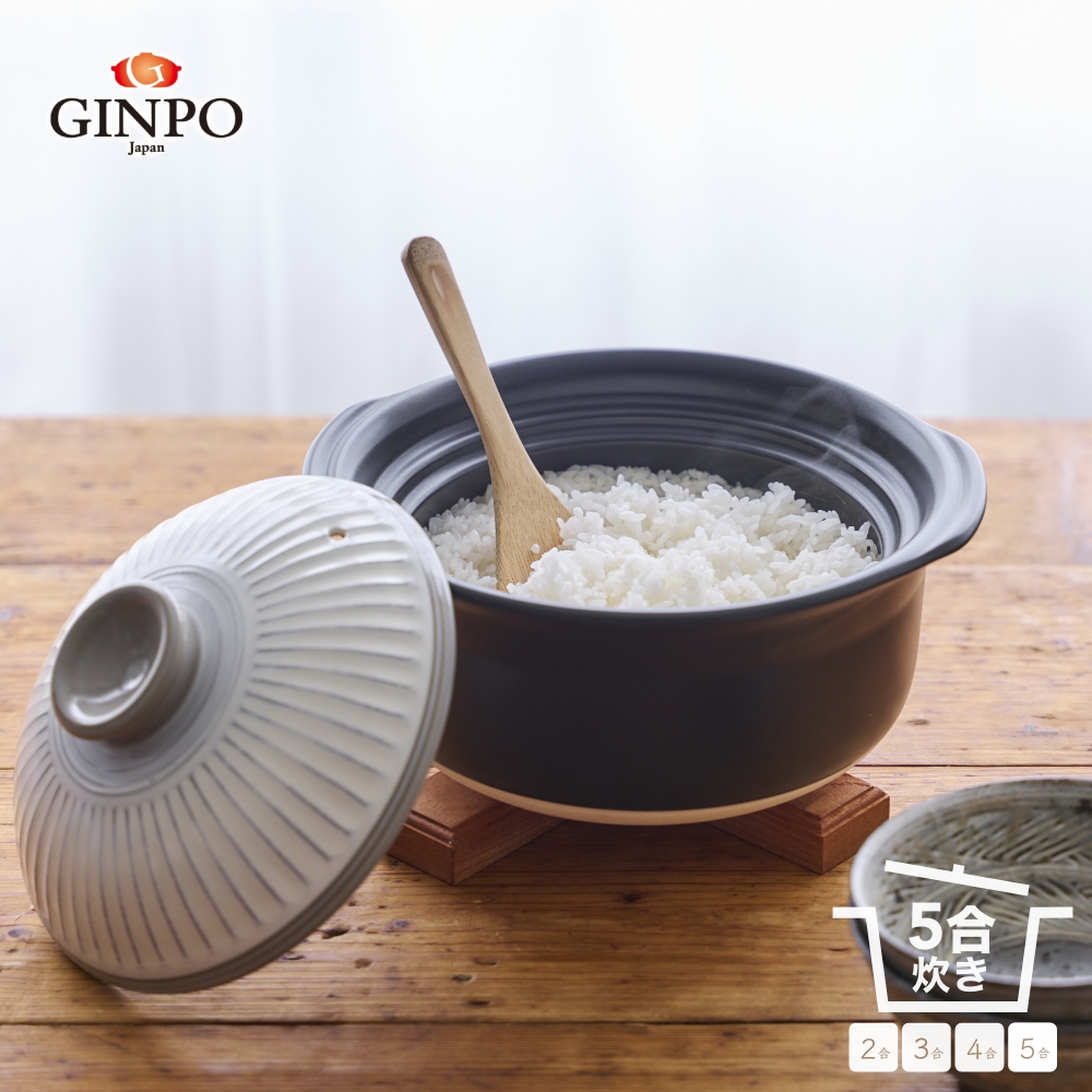 【萬古焼（ばんこやき）】土鍋ごはん5合 【粉引】ご飯 炊飯  五合(5合) 家族 子供 料理 贈り物【直火専用・レンジ温めOK】(5合 2.6L 計量 カップ不要 火加減簡単) 菊花 銀峯 GINPO