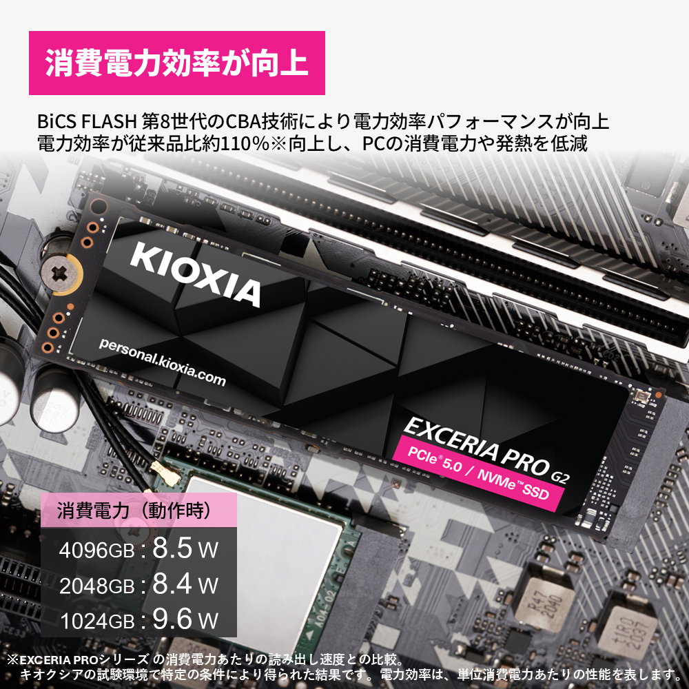 キオクシア（KIOXIA）PCIe(R)Gen5x4 内蔵SSD EXCERIA PRO G2 1TB NVMe M.2 Type 2280