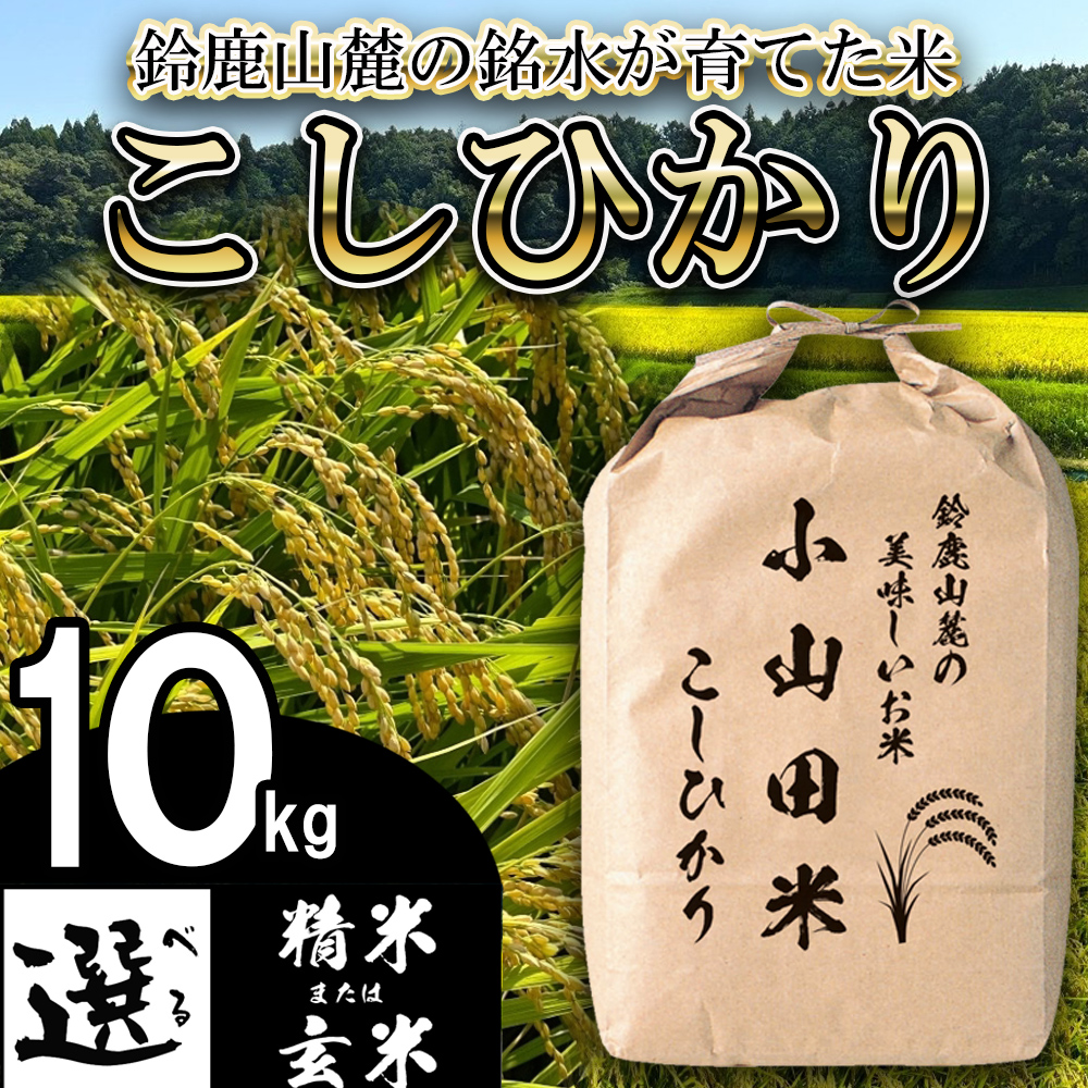 【令和８年産】新米 こしひかり（玄米）10kg 鈴鹿山麓の銘水が育てた米 l 米どころ 三重県産 小山田地区 小山田米 米 コメ 白米 精米