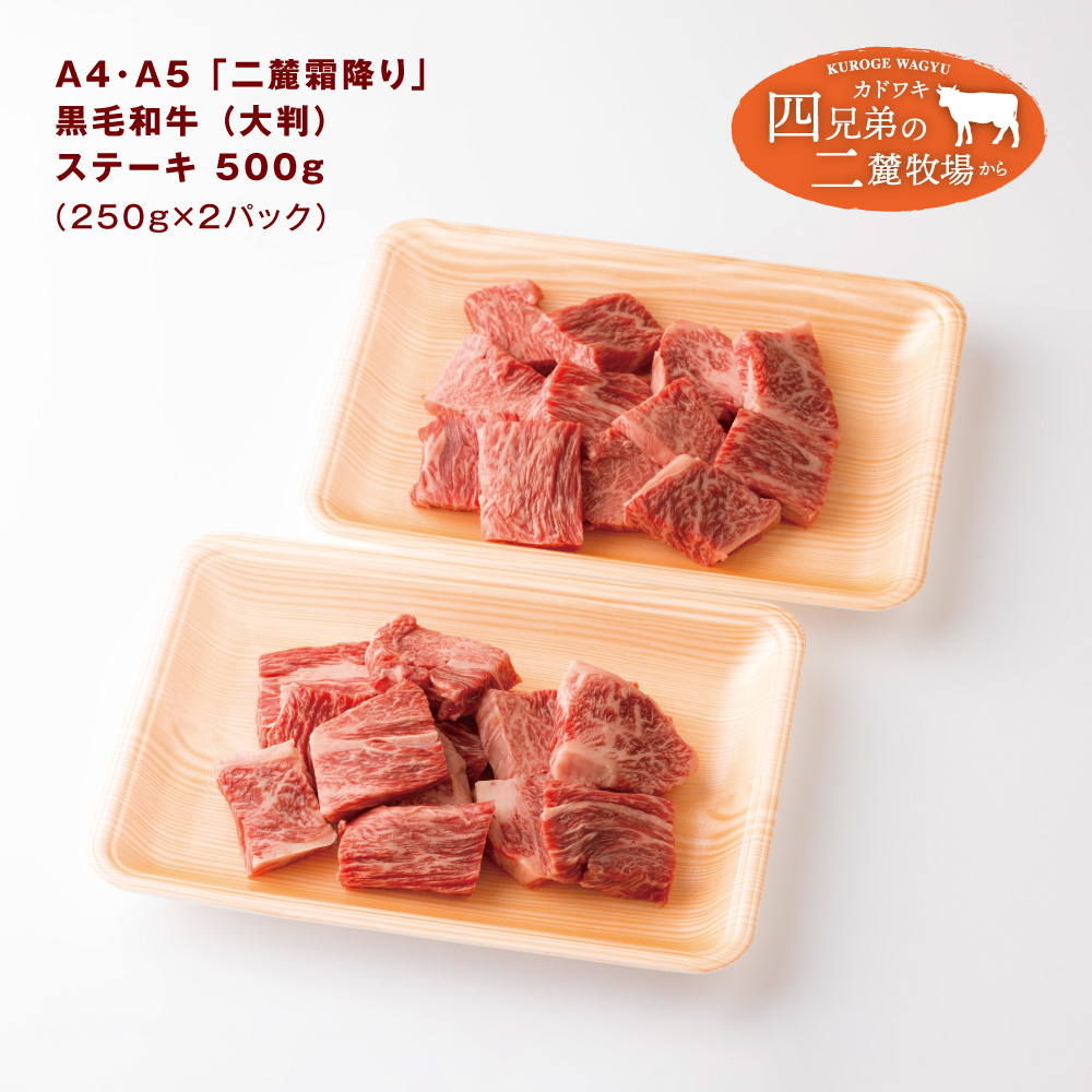 A4･A5「二麓（にろく）霜降り」黒毛和牛（大判）ひとくちステーキ 500g（250g×2） ニセコ連峰と鈴鹿山脈、二つの麓（ふもと）で育てた脂の質にこだわった美味しい霜降りをリーズナブルに│牛肉 国産牛 ブランド牛 冷凍便 年末年始 お正月 焼肉 BBQ 三重県 四日市市 ふるさと納税