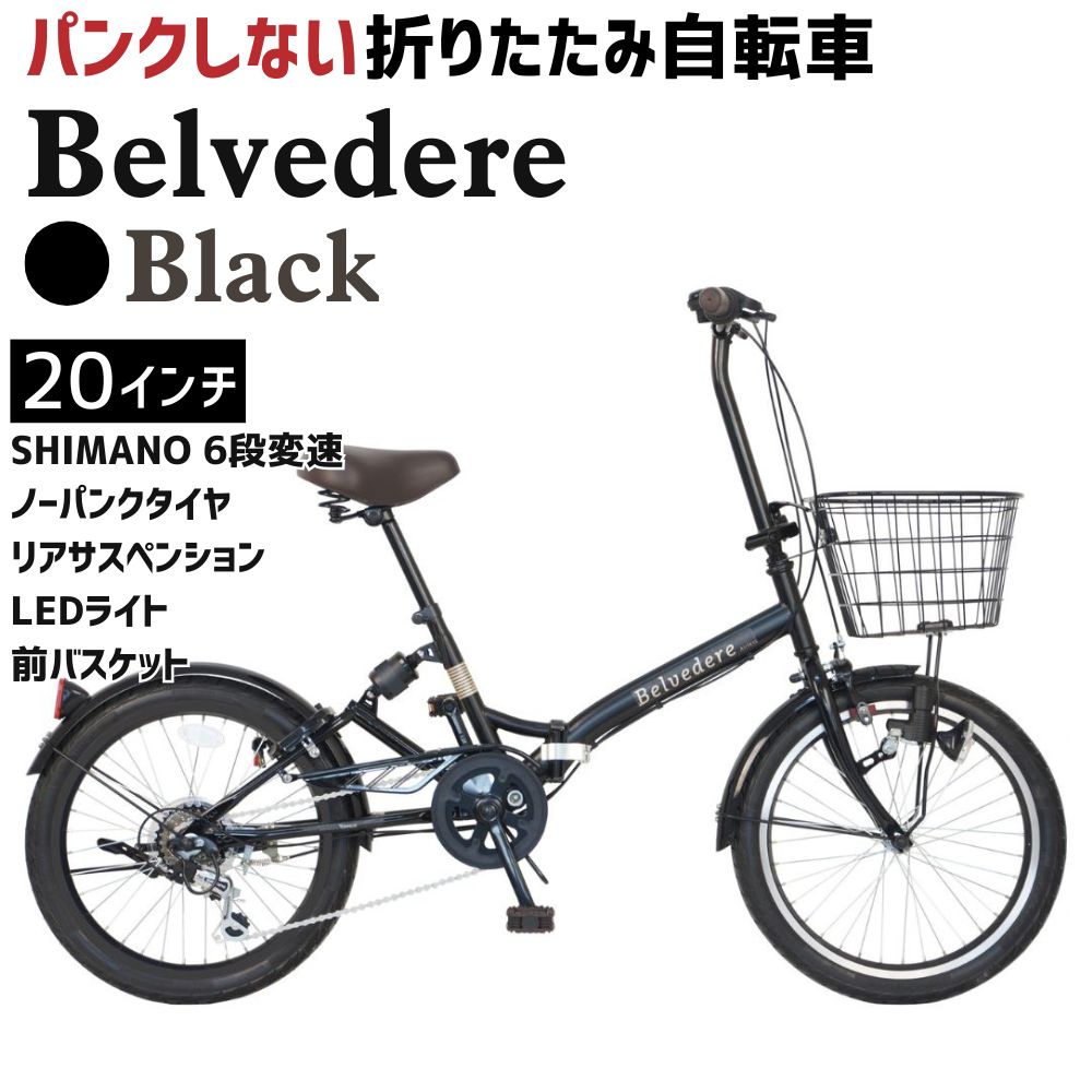 ノーパンク 折りたたみ自転車 Belvedere 20インチ Black 送料無料 全国配送離島含│自転車 完成品 組み立て不要 空気入れ不要 パンクしない 通勤 通学 サイクリング 新生活 武田産業 三重県 四日市市 ふるさと納税