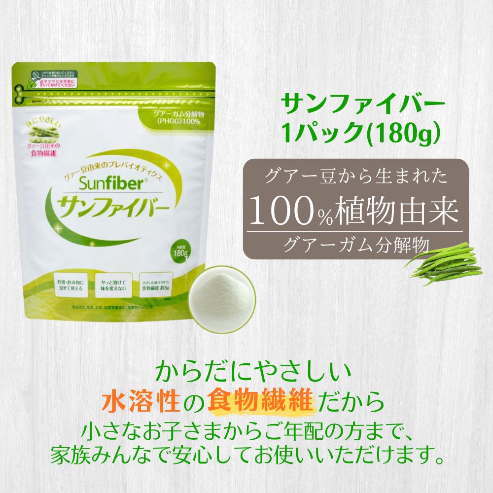 【180gパック】TVで話題！グアーガム分解物 サンファイバー（粉末）│ 水溶性食物繊維 医療 介護 プレバイオティクス 発酵性食物繊維 健康食品 サプリ 個包装  太陽化学 三重県 四日市市 ふるさと納税