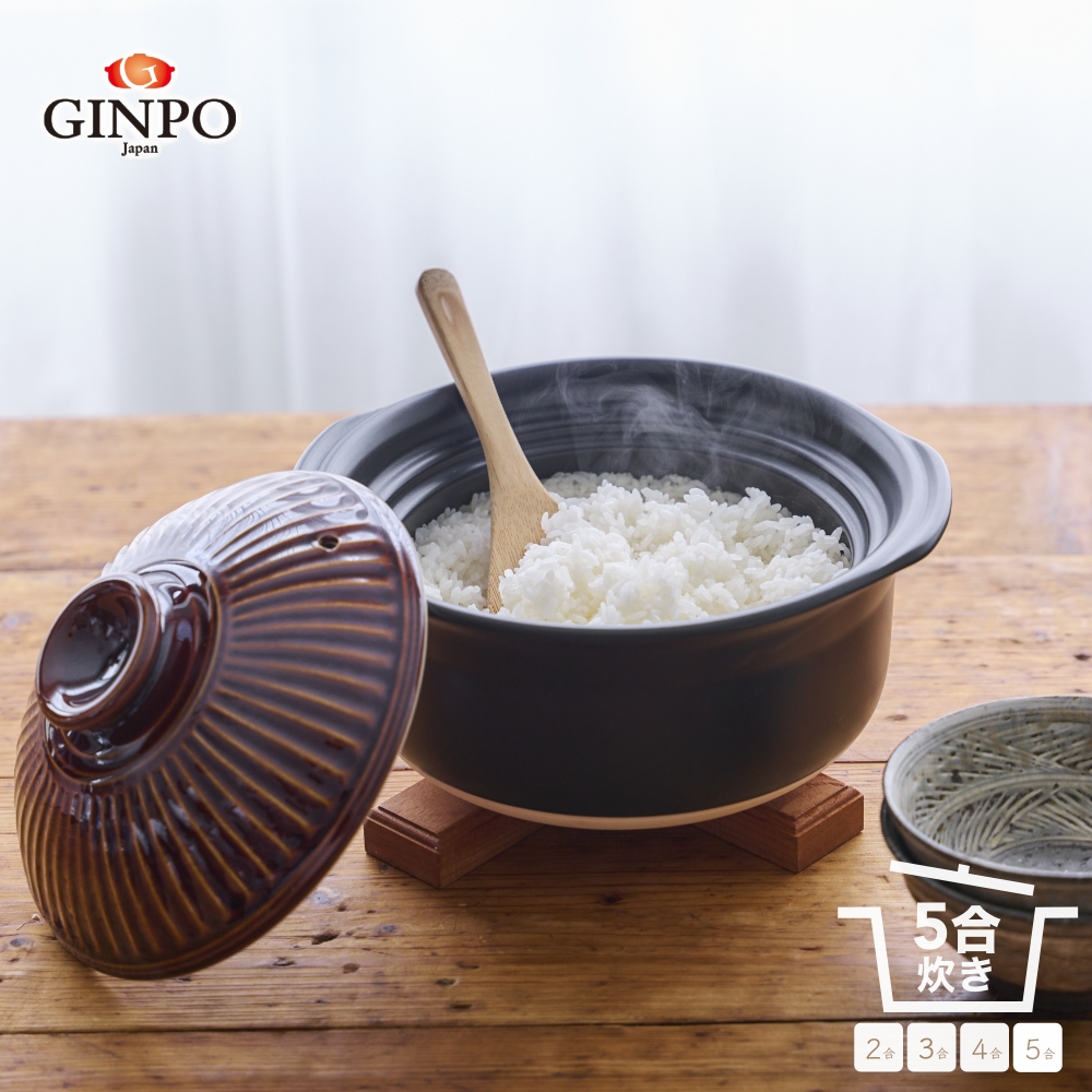 【萬古焼（ばんこやき）】土鍋ごはん5合 【飴】ご飯 炊飯  五合(5合) 家族 子供 料理 贈り物【直火専用・レンジ温めOK】(5合 2.6L 計量 カップ不要 火加減簡単) 菊花 銀峯 GINPO