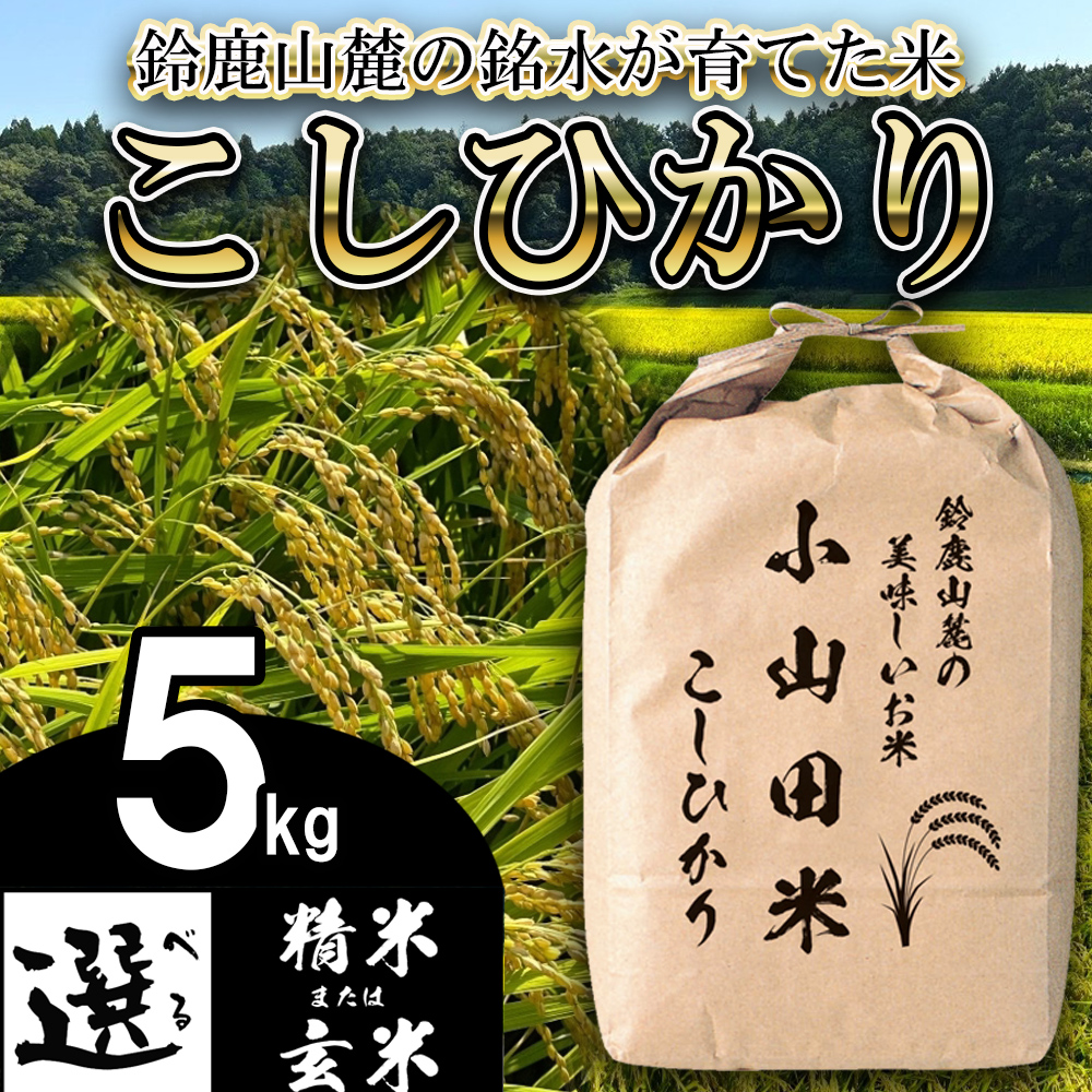 【令和8年産】新米 こしひかり（精米） 5kg  鈴鹿山麓の銘水が育てた米｜米どころ 三重県産 小山田地区 小山田米 米 コメ 白米 精米