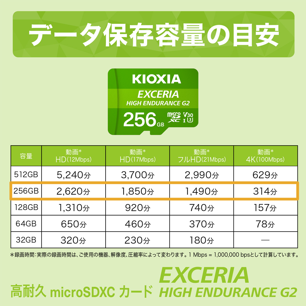 キオクシア（KIOXIA）EXCERIA HIGH ENDURANCE G2 高耐久 microSDHC/microSDXC UHS-Iメモリカード 256GB