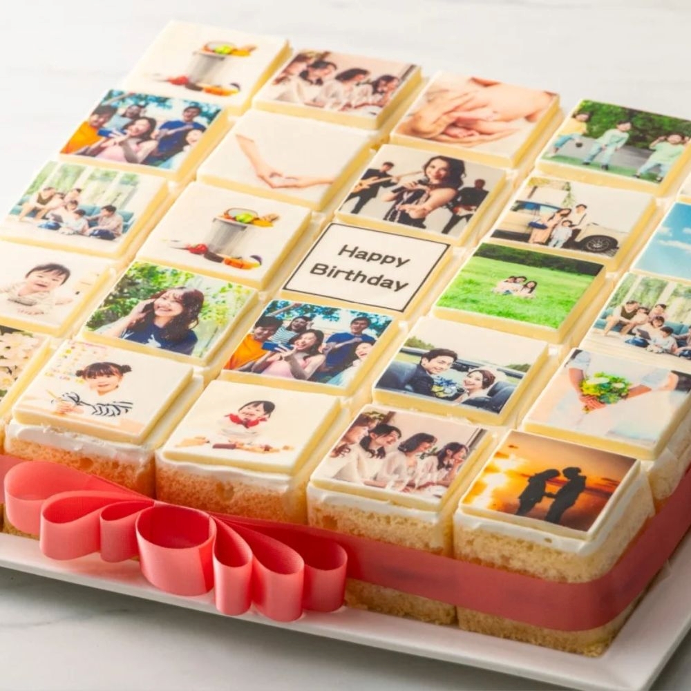 【スイーツ】お気に入りの写真をホワイトチョコにプリント！オリジナルの美味しいケーキを。 25ピース アルバムケーキ