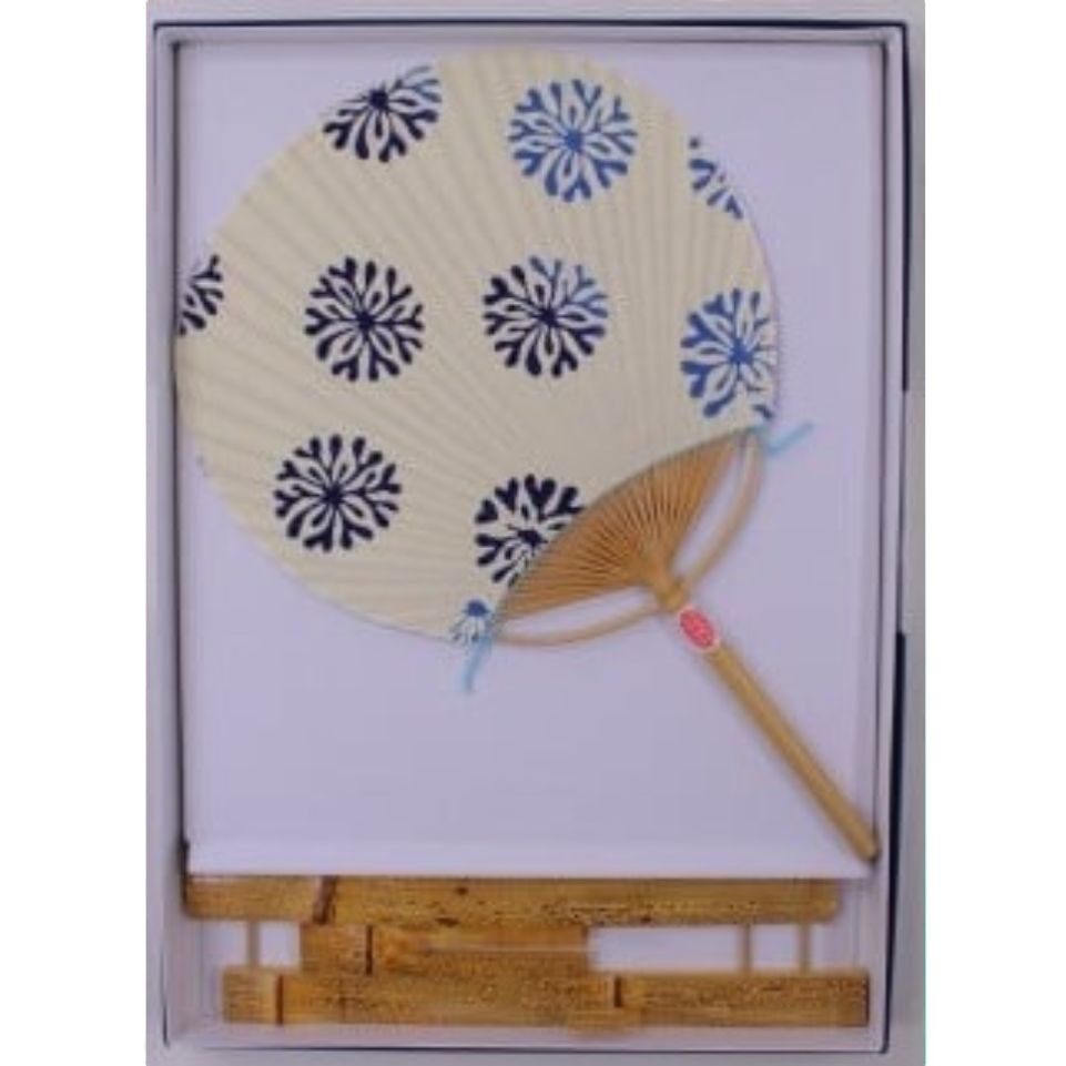 日永うちわ   伊勢木綿   海松（中）  両用うちわ立て付