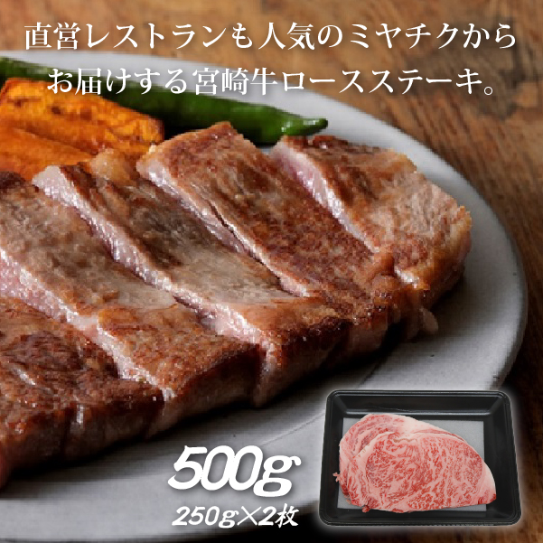 【生産者応援！】宮崎牛ロースステーキ500g（250g×2枚 宮崎牛 和牛  国産 牛肉  霜降り ステーキ ロース 冷凍 送料無料）