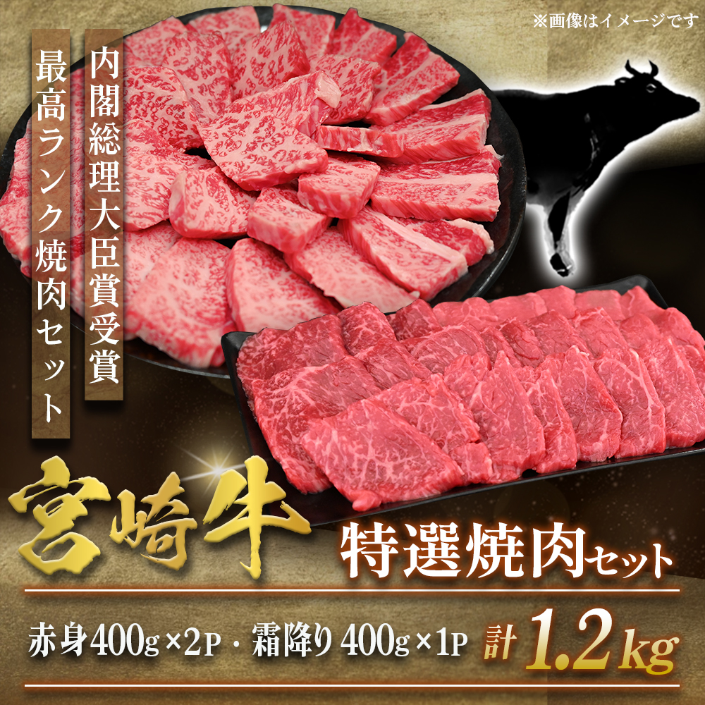 【A5等級】宮崎牛 特選焼肉セット 計1.2kg（赤身・霜降り） 宮崎牛 ブランド牛 和牛 牛肉 焼肉 特選和牛 霜降り A5 宮崎県 小林市