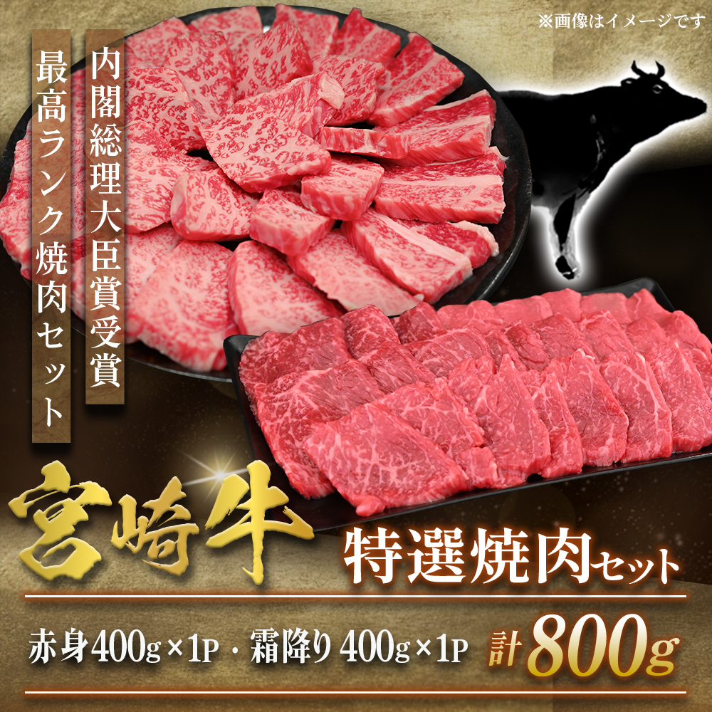 【A5等級】宮崎牛 特選焼肉セット 計800g（赤身・霜降り） 宮崎牛 ブランド牛 和牛 牛肉 焼肉 特選和牛 霜降り A5 宮崎県 小林市