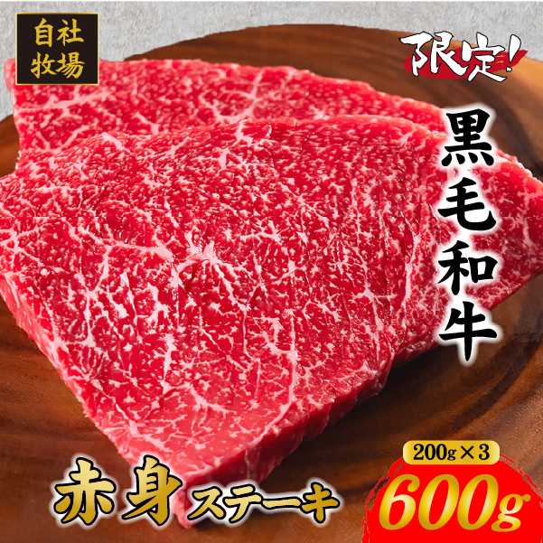 【自社牧場和牛】小林市産 黒毛和牛 赤身ステーキ 200g×3枚（牛肉 国産牛 黒毛和牛 和牛 赤身 ステーキ お肉 宮崎県）