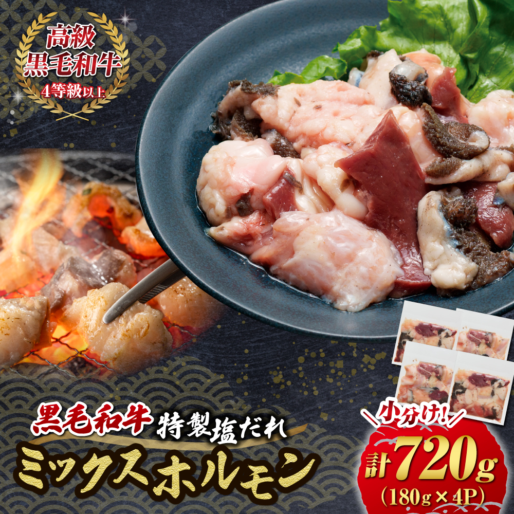 【自社農場和牛】黒毛和牛 特製塩だれミックスホルモン 720g （国産 黒毛和牛 宮崎牛 牛肉 塩だれ ホルモン ミックスホルモン 冷凍 宮崎県 小林市）