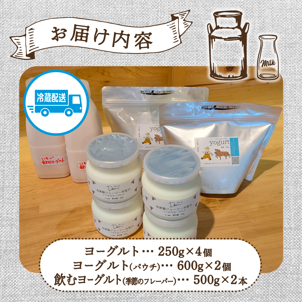 【自家牧場ジャージー牛乳使用】Demのヨーグルト＆パウチ＆のむヨーグルトセット （ ヨーグルト 飲むヨーグルト ジャージー牛乳 濃厚 新鮮 手作り 自家牧場 セット 宮崎県小林市 ）
