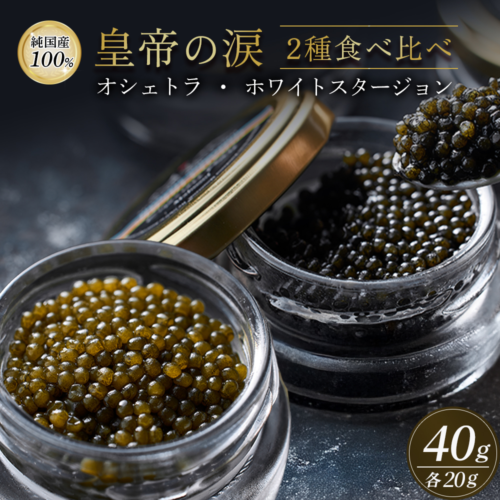 皇帝の涙2種食べ比べ（オシェトラ・ホワイトスタージョン）国産チョウザメキャビア