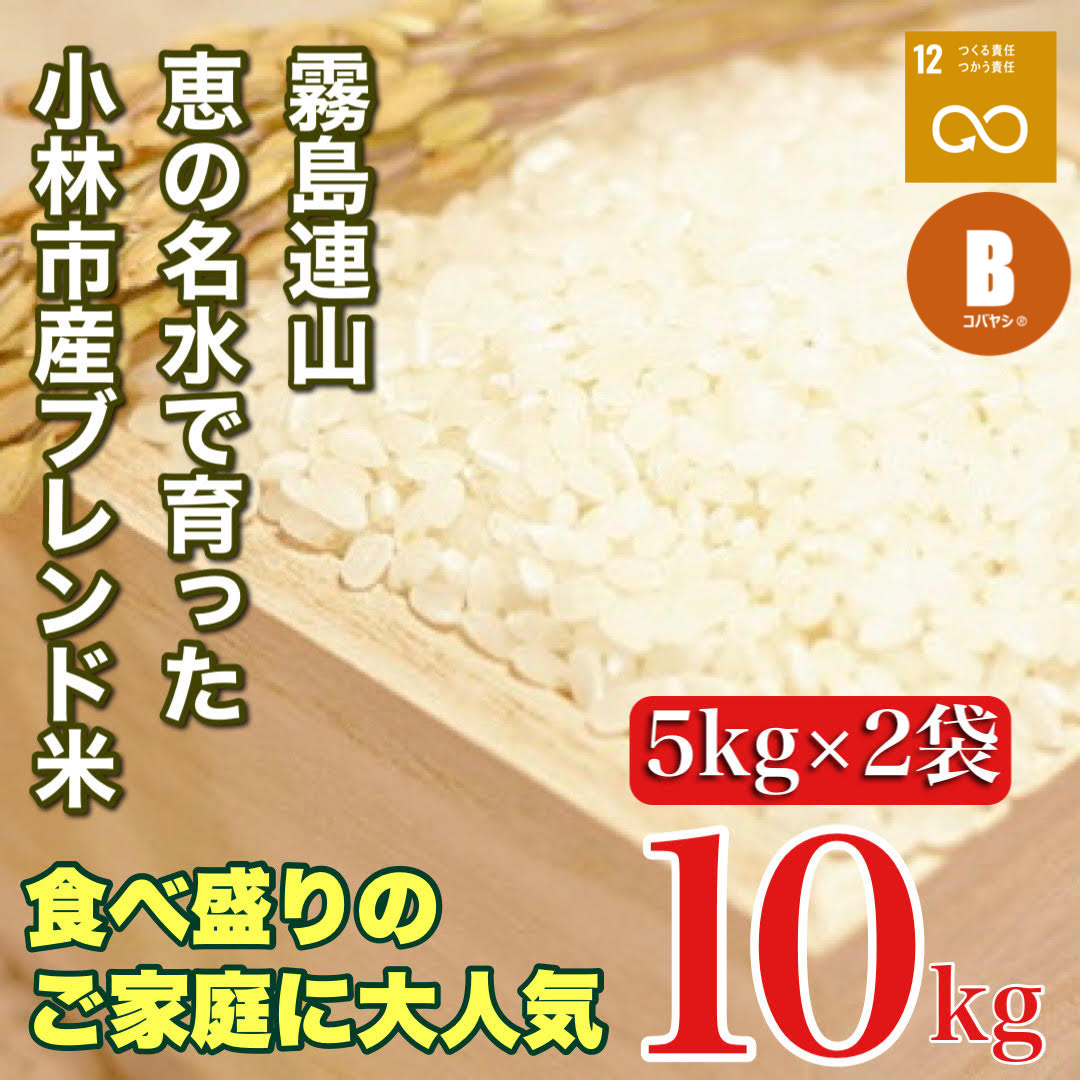 【生活応援米】湧水で育った小林市産ブレンド米 10kg（5kg×2袋 お米 米 ブレンド米 白米 精米 家庭用）
