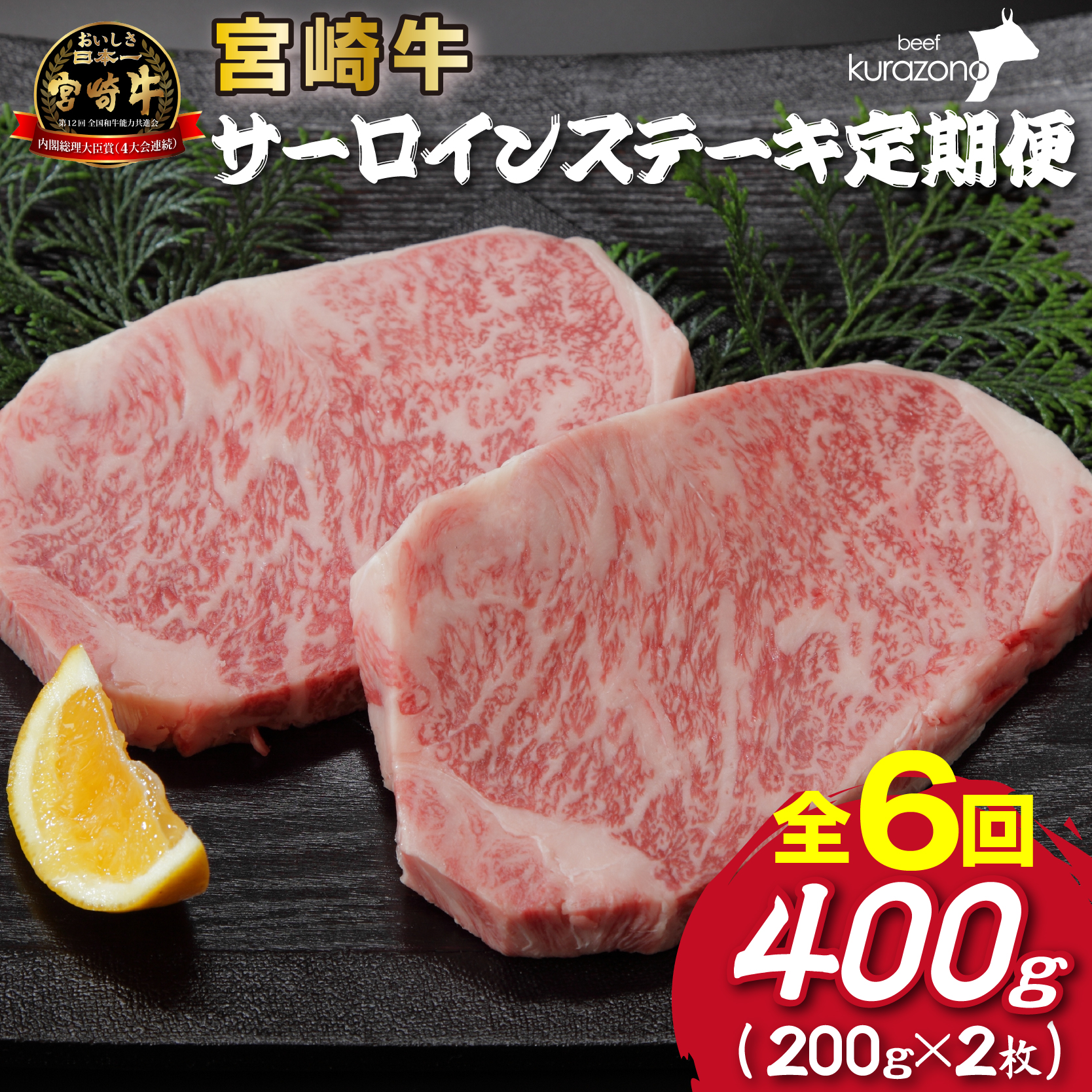 【定期便・全6回】百名店の宮崎牛特選サーロインステーキ（200ｇ×２枚×6ヶ月）（国産 牛肉 国産牛 和牛 黒毛和牛 赤身 サーロイン ステーキ 焼肉）