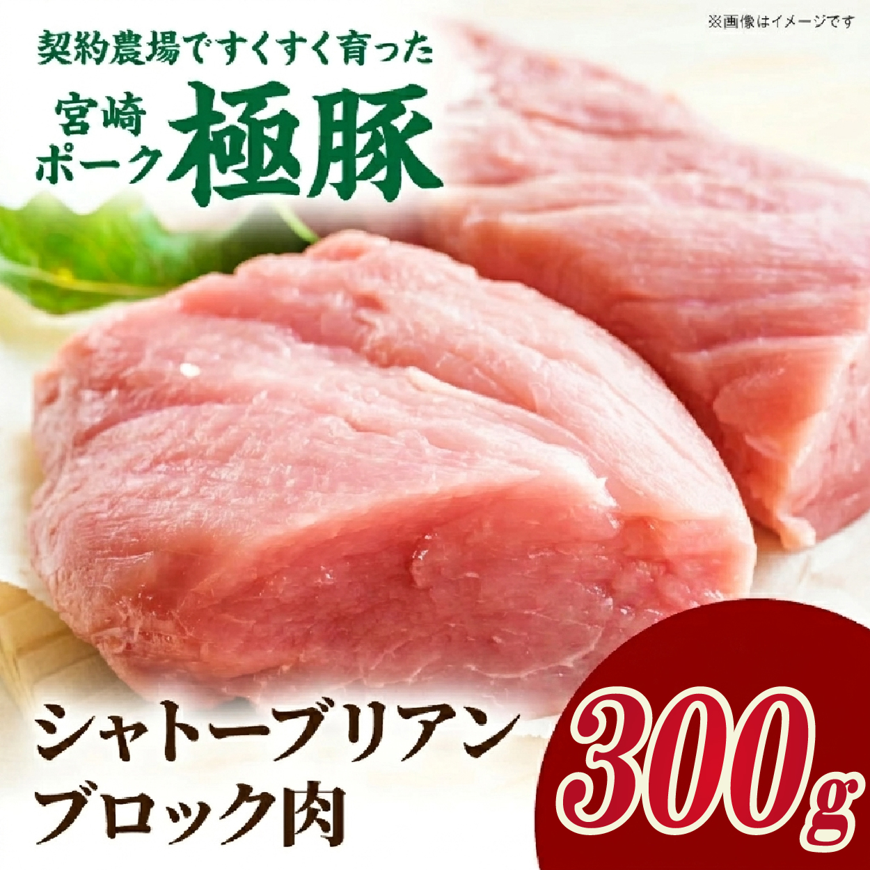 【産地直送】契約農場ですくすく育った宮崎ポーク極豚シャトーブリアンブロック肉 300g