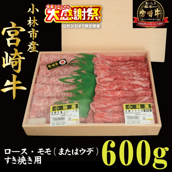 【年末大感謝祭！】宮崎牛よくばりロース・赤身スライス　600ｇ（大感謝祭 産地直送 国産 宮崎県産 牛肉 宮崎牛 ロース 赤身 スライス すき焼き 焼肉 キャンペーン 送料無料)