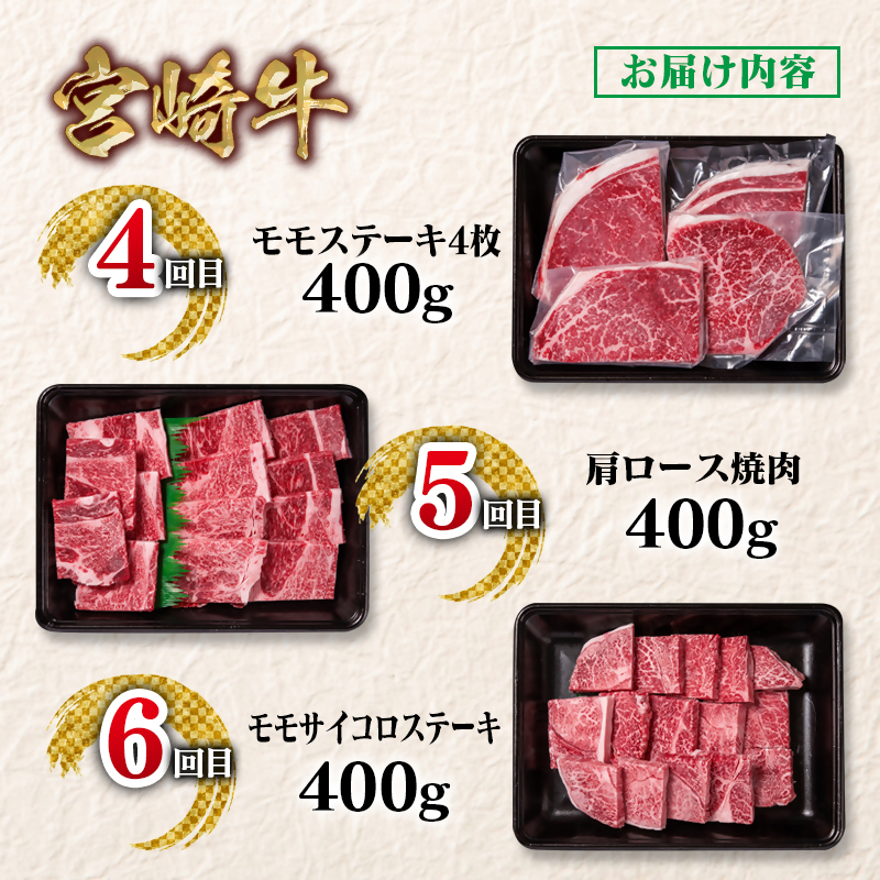 【定期便】宮崎牛 6回定期便 焼肉 すき焼き ステーキ ブランド牛 A4～A5等級 内閣総理大臣賞4連覇＜58-46a＞