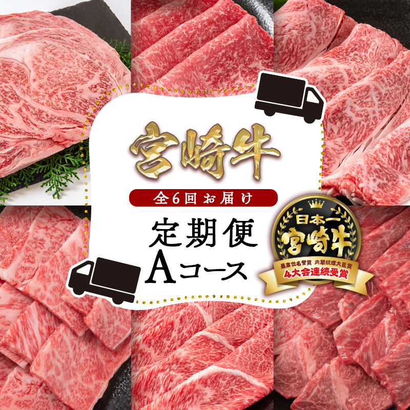 宮崎牛6ヶ月定期便 Aコース  焼肉 スライス ステーキ等 内閣総理大臣賞4連覇 ミヤチク＜47-20b＞