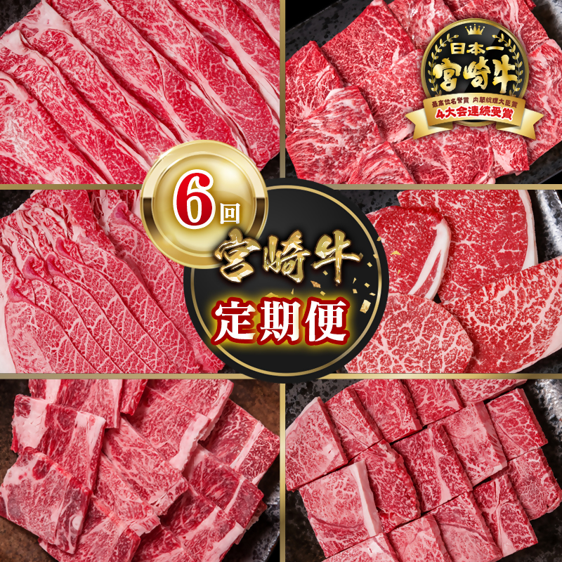 【定期便】宮崎牛 6回定期便 焼肉 すき焼き ステーキ ブランド牛 A4～A5等級 内閣総理大臣賞4連覇＜58-46a＞