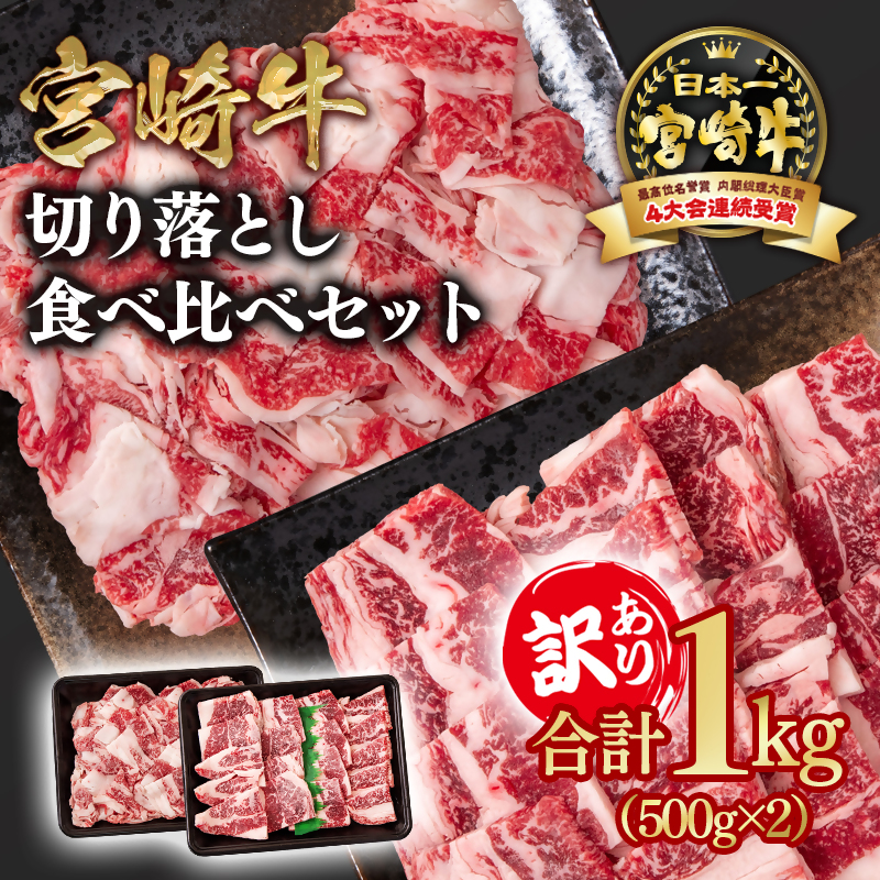 宮崎牛  訳あり切り落とし食べ比べ スライス＆焼肉 計1kg ブランド牛 A4～A5等級 内閣総理大臣賞4連覇＜58-13a＞