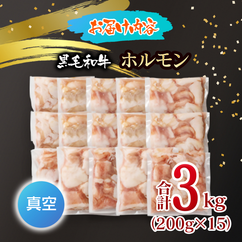 黒毛和牛ホルモン 3kg 小分け200g×15 国産牛肉 焼肉 焼き肉 もつ 真空パック＜58-70a＞