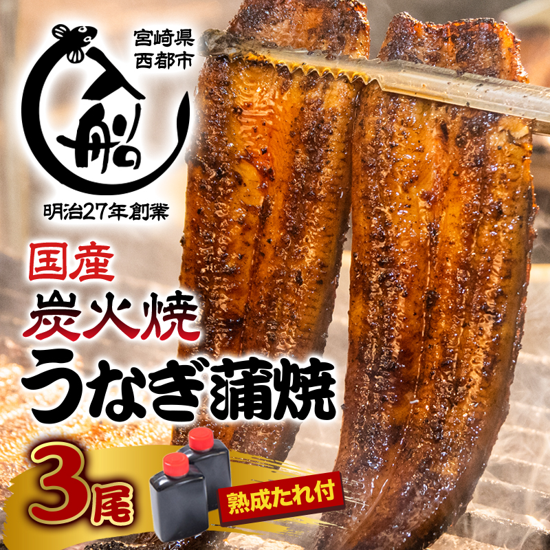 うなぎかば焼3尾 熟成たれ付 備長炭手焼き 炭火の香ばさ際立つ老舗「うなぎの入船」【テレビで紹介】＜13-3a＞