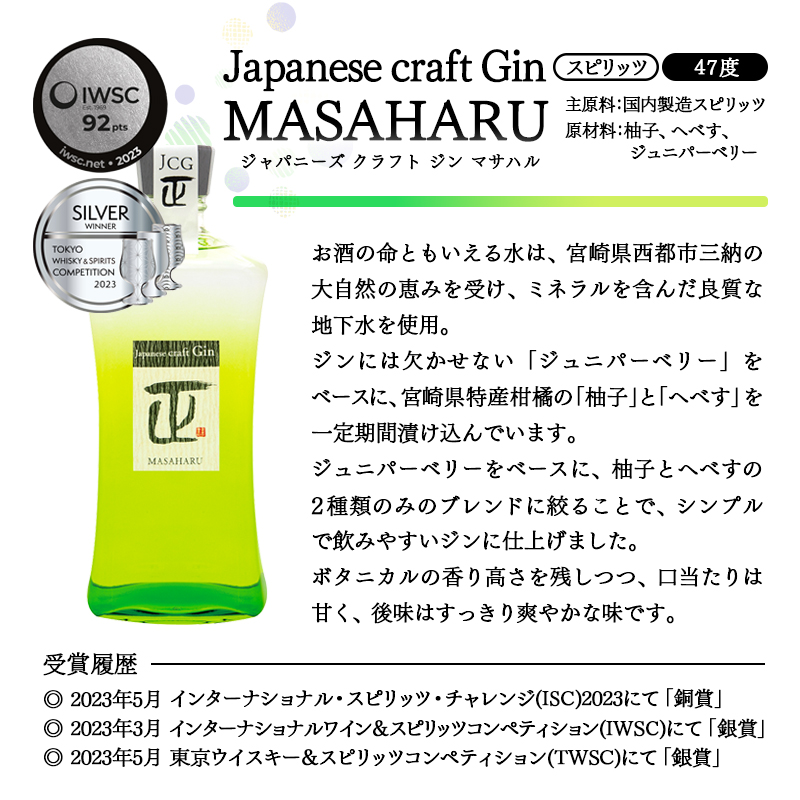 Japanese craft Gin MASAHARU ジン 720ml×6本＜7-3a＞