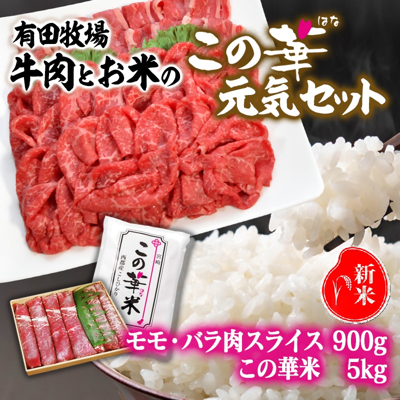 令和8年産 新米こしひかり 『この華米』5kgと国産牛『この華牛』切り落とし900gの元気セット＜14-22a＞