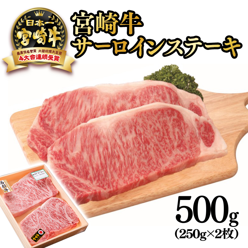 【厳選の西都市産 宮崎牛】サーロインステーキ500g（250g×2枚）牛肉 ステーキ 4等級以上 内閣総理大臣賞4連覇 ＜3-5a＞