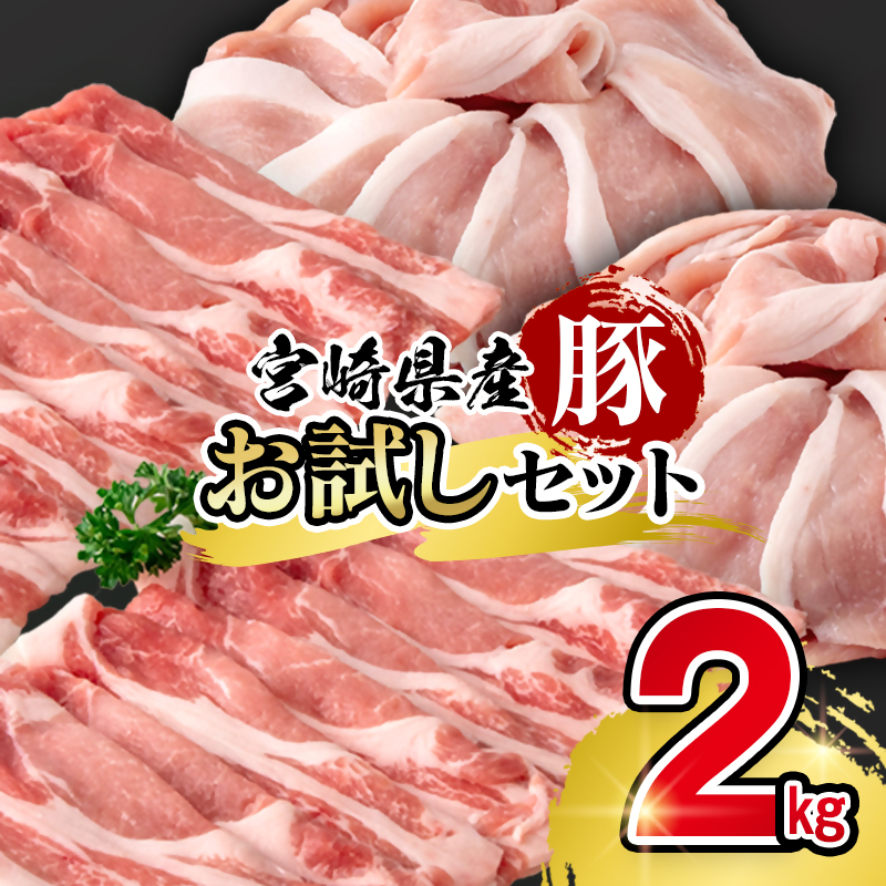宮崎県産豚肉 お試し満載セット2kg  スライス ロース ウデ モモ＜58-52a＞