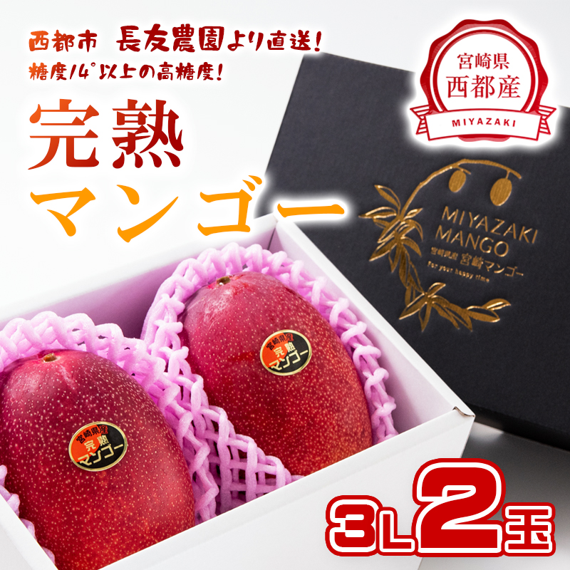 2027年発送【長友農園・糖度14度以上 】厳選した完熟マンゴー 3L×2  産生産者直送＜46-2a＞