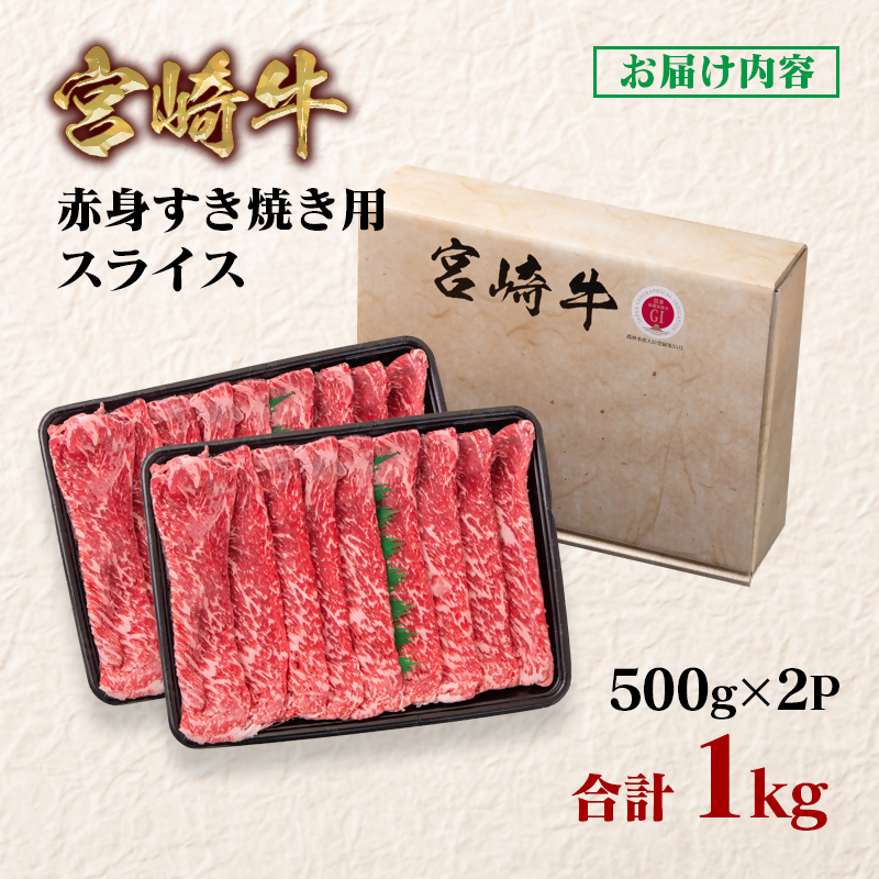 【最速便】宮崎牛 すき焼き 赤身スライス 1kg 小分け500g×2 ブランド牛 A4～A5等級 内閣総理大臣賞4連覇＜58-16a＞
