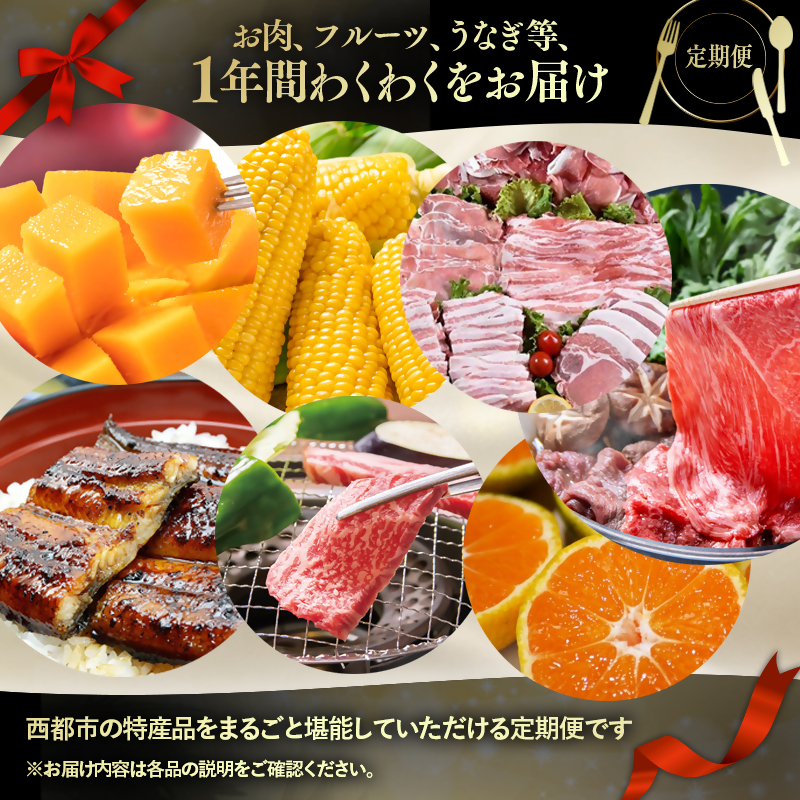2027年発送【季節の定期便】12ヶ月毎月届く 厳選西都堪能セット 36品お届け！【厳選プレミアムコース】先行予約 Hコース 完熟マンゴー 宮崎牛 うなぎ キャビア いちご ぽんかん＜1-8a＞