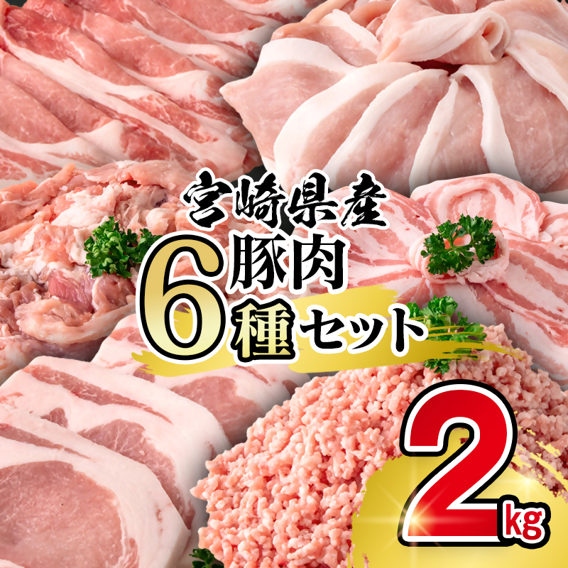 【最速便】宮崎県産豚肉 6種 バラエティ2kgセット スライス トンカツ 小間切れ ミンチ＜58-26a＞
