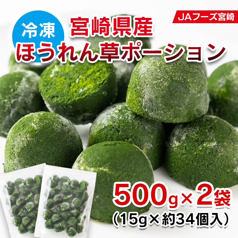 宮崎県産ほうれん草ポーション 1kg（500g×2袋） キューブ状＜31-3a＞