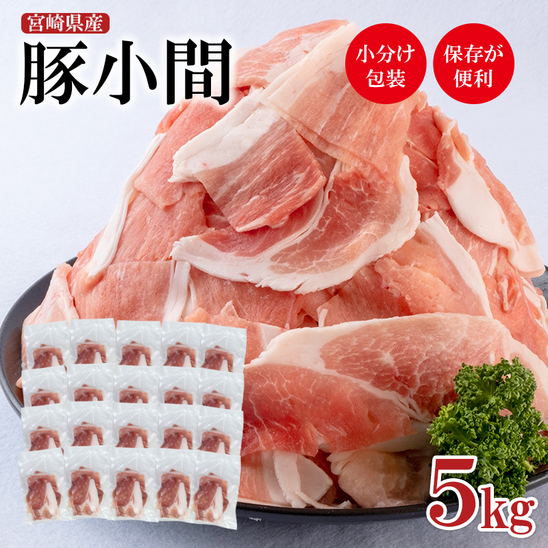 宮崎県産豚肉 小間切れ5kg  小分け250g×20パック＜52-5a＞