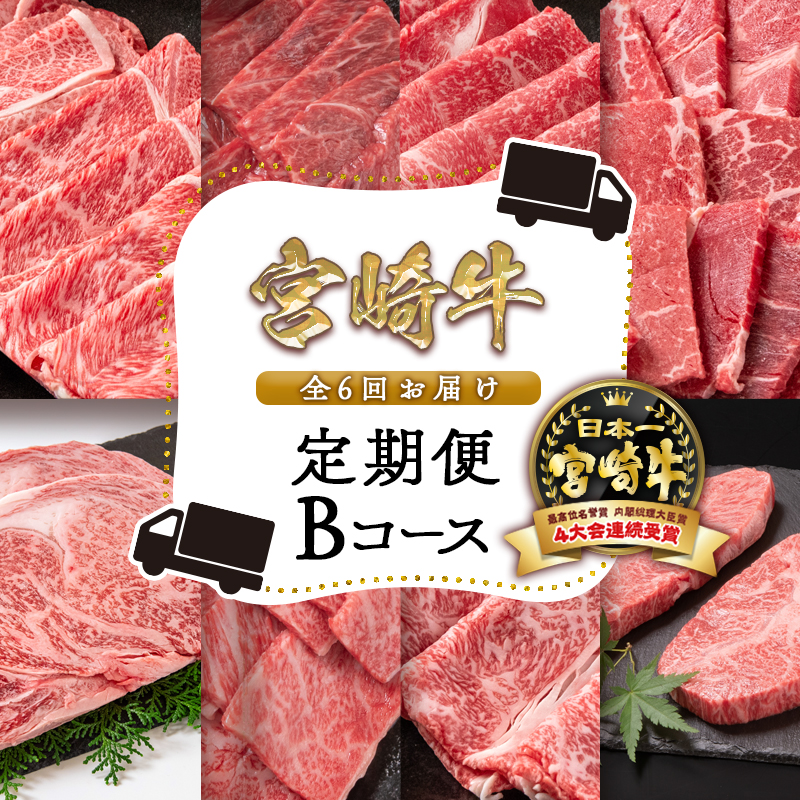 【6ヶ月定期便】宮崎牛Bコース  焼肉 スライス ステーキ 内閣総理大臣賞4連覇 ミヤチク＜47-21b＞