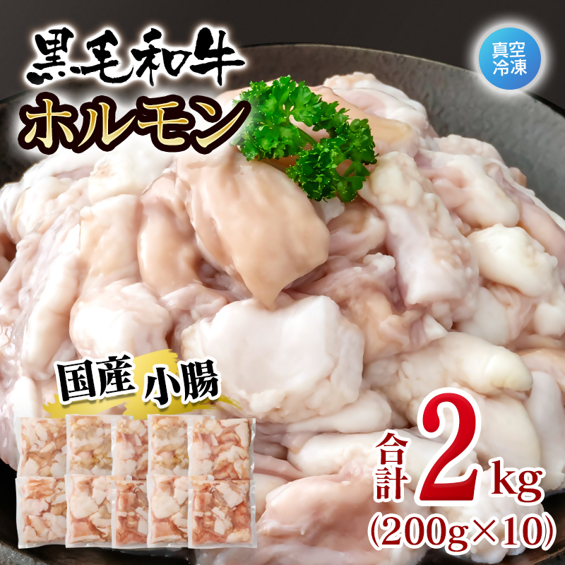 黒毛和牛ホルモン 2kg 小分け200g×10 国産牛肉 焼肉 焼き肉 もつ 小腸 真空パック＜58-69a＞