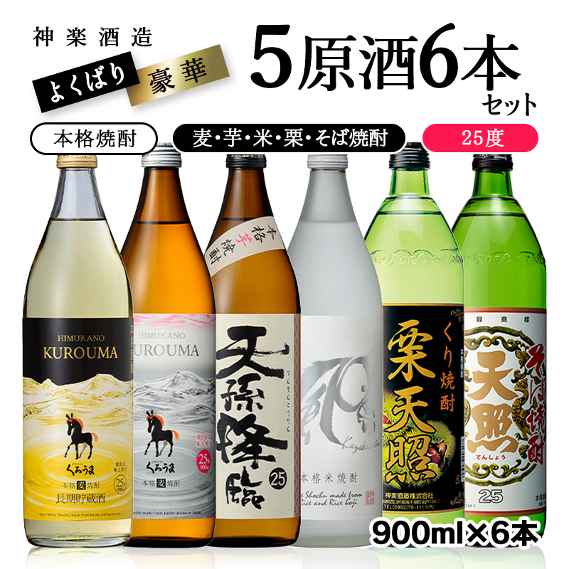 神楽酒造よくばり焼酎6本セット 芋・麦・米・栗・そば 5原料＜26-28a＞