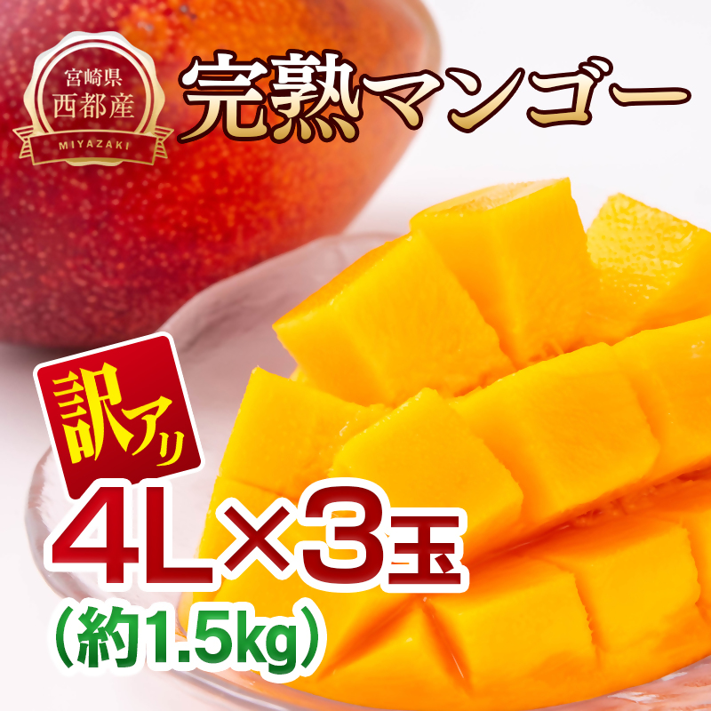 2027年発送【JA選果】訳あり 完熟マンゴー 特大4L×3玉 糖度12度以上 宮崎県園芸ブランド検査協会の基準クリア 先行予約＜26-13a＞
