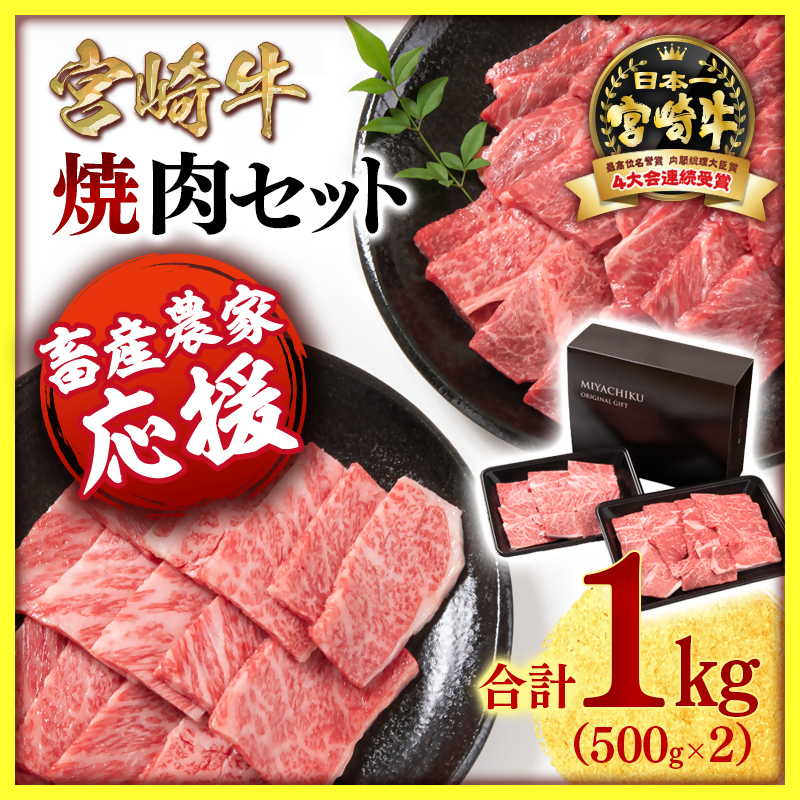 【畜産農家応援】宮崎牛 赤身＆肩ロース 食べ比べ焼肉セット１kg（500g ×2） 4等級以上 内閣総理大臣賞4連覇 ミヤチク＜47-10b＞