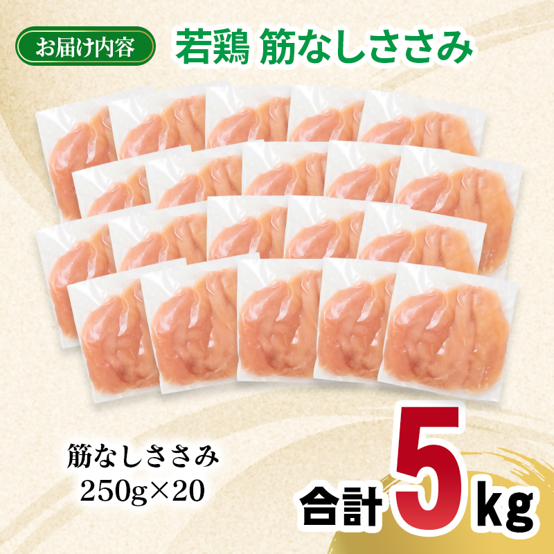 宮崎県産若鶏 筋なしささみ 5kg 小分け 250ｇ×20パック 鶏肉 ササミ 真空パック＜70-16a＞